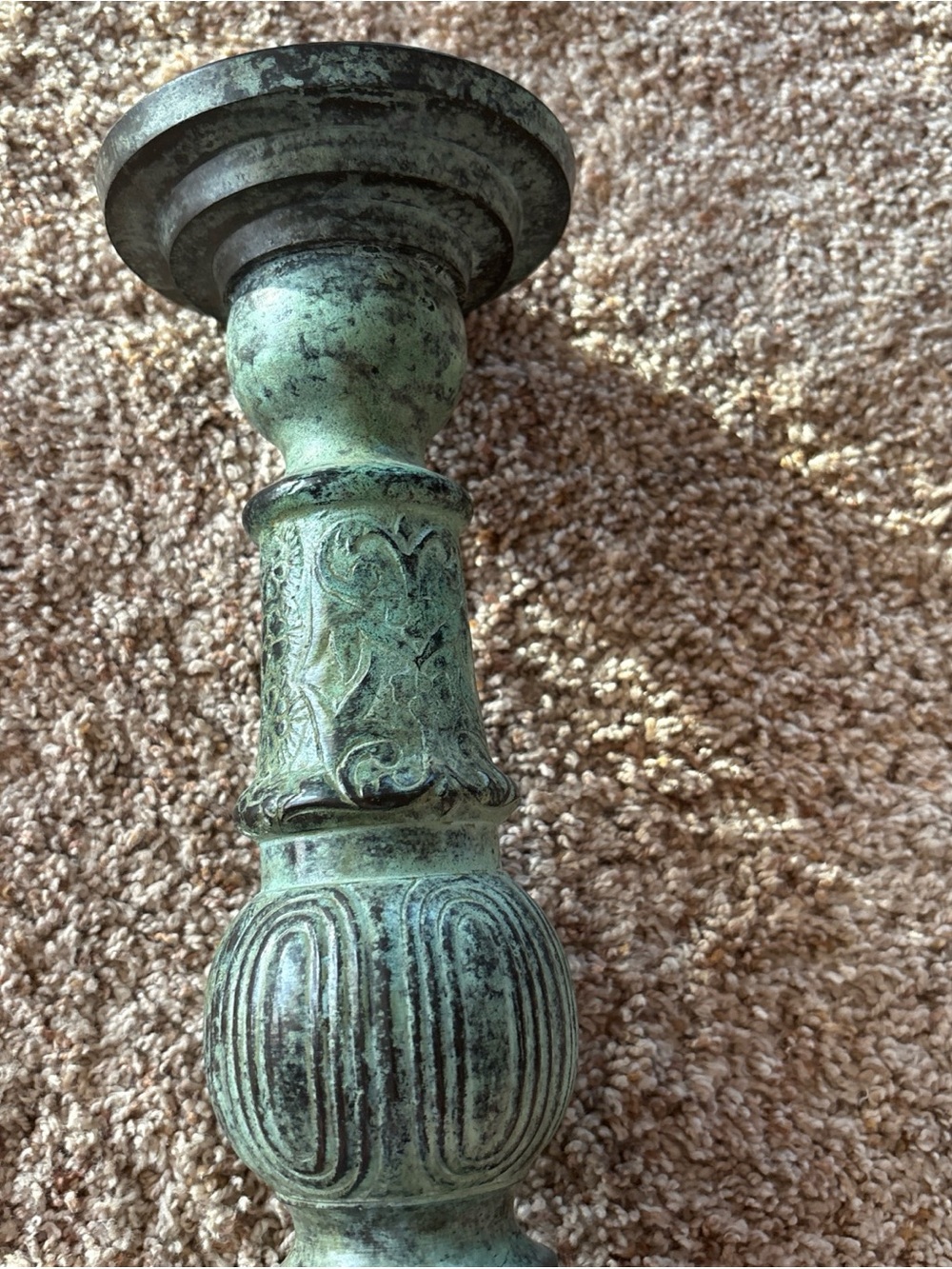 Antique-Style Green Patina Decorative Candlestick Brass - Picture 9 of 12